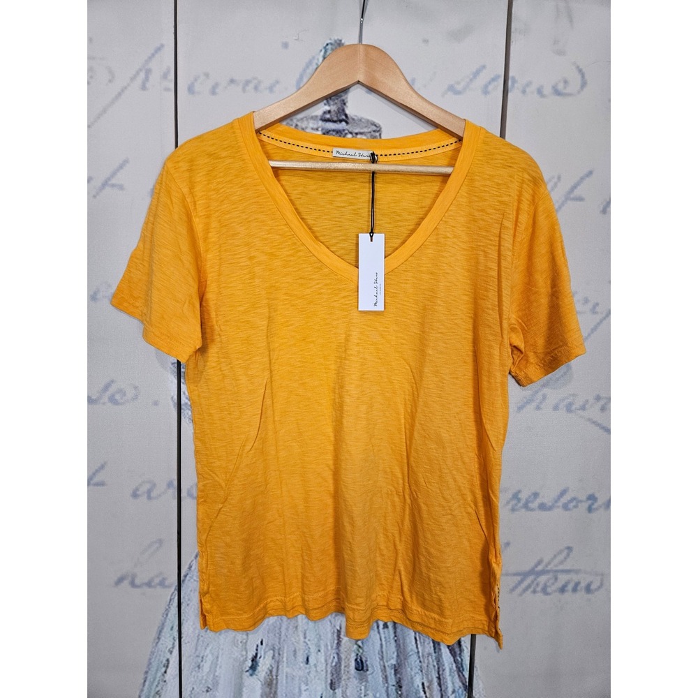NWT Michael Stars Levi V Neck T-Shirt OS Saffron Orange Supima Cotton Slub Tee